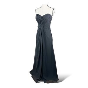 Strapless Mori Lee Black Chiffon Overlay  Gown w/Flattering Pleating Sz 8